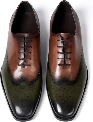 Santimon Mens Oxfords Formal Dress Suit Shoes Men's Fashion Modern Genunie Leather Wingtip Brogues Derby Prom Wedding Business Causal Two Tone Tuxedo Shoes for Men