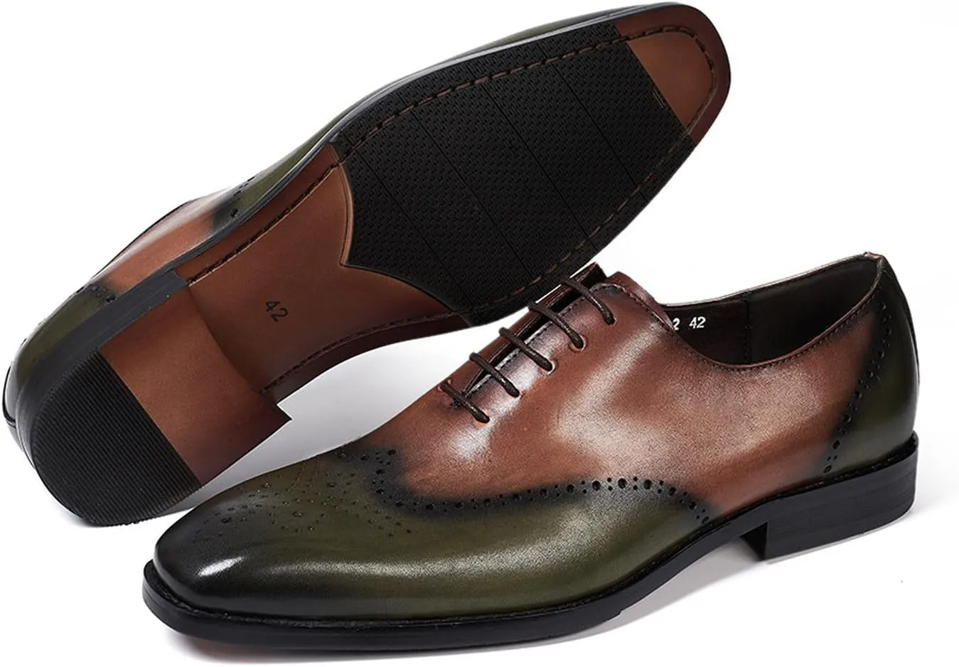 Santimon Mens Oxfords Formal Dress Suit Shoes Men's Fashion Modern Genunie Leather Wingtip Brogues Derby Prom Wedding Business Causal Two Tone Tuxedo Shoes for Men