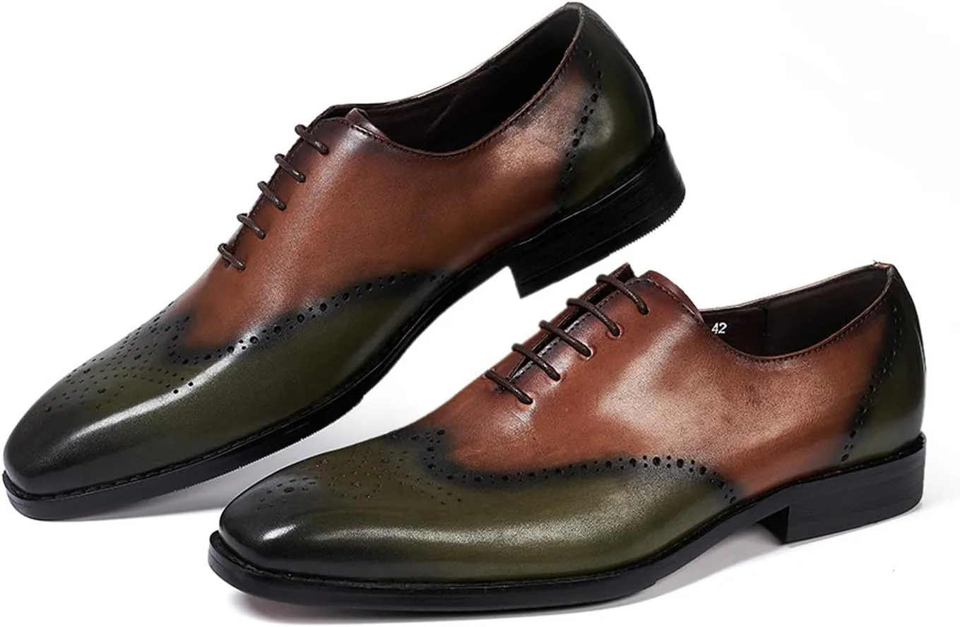 Santimon Mens Oxfords Formal Dress Suit Shoes Men's Fashion Modern Genunie Leather Wingtip Brogues Derby Prom Wedding Business Causal Two Tone Tuxedo Shoes for Men