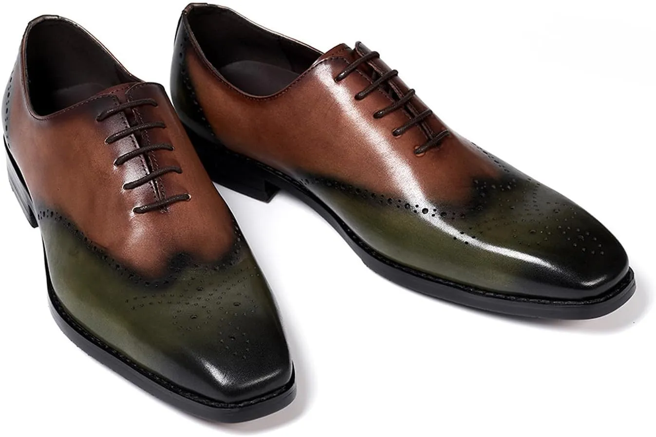 Santimon Mens Oxfords Formal Dress Suit Shoes Men's Fashion Modern Genunie Leather Wingtip Brogues Derby Prom Wedding Business Causal Two Tone Tuxedo Shoes for Men