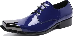 Santimon Men's Oxfords Leather Lined Metal Tip Square Toe Slip On Dress Shoes