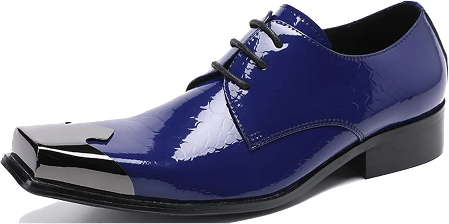 Santimon Men's Oxfords Leather Lined Metal Tip Square Toe Slip On Dress Shoes