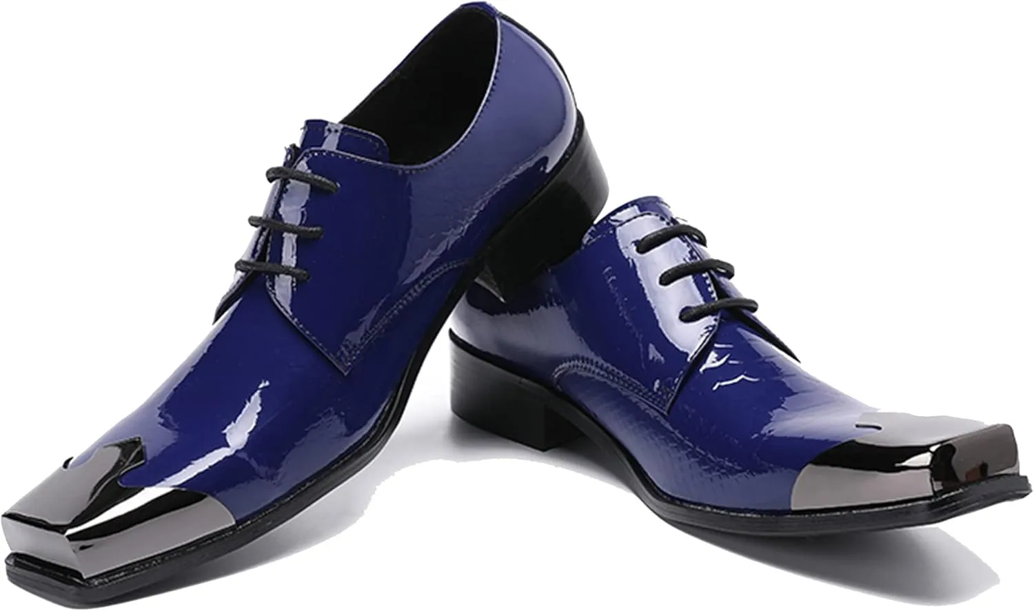 Santimon Men's Oxfords Leather Lined Metal Tip Square Toe Slip On Dress Shoes