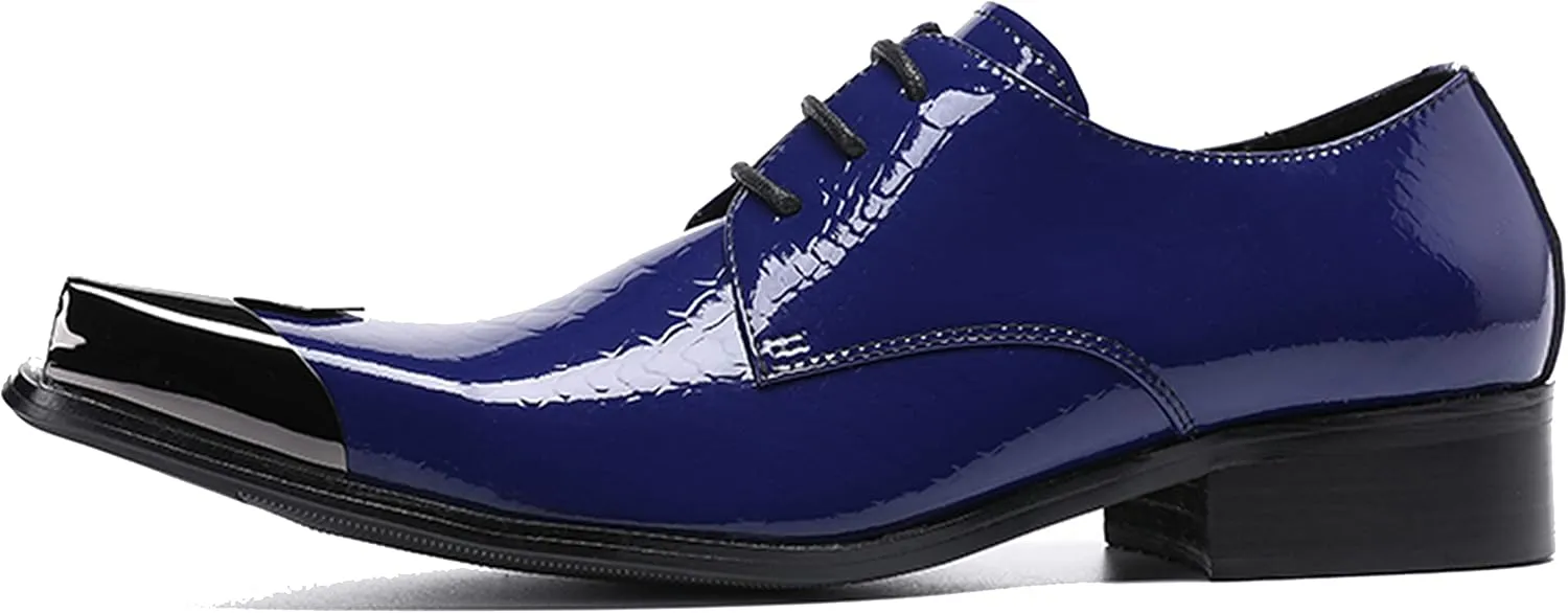 Santimon Men's Oxfords Leather Lined Metal Tip Square Toe Slip On Dress Shoes