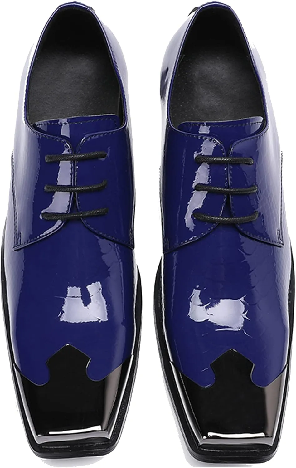 Santimon Men's Oxfords Leather Lined Metal Tip Square Toe Slip On Dress Shoes