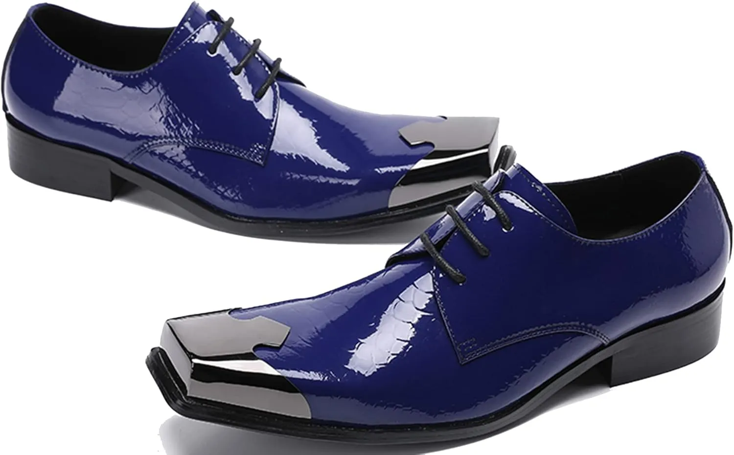 Santimon Men's Oxfords Leather Lined Metal Tip Square Toe Slip On Dress Shoes