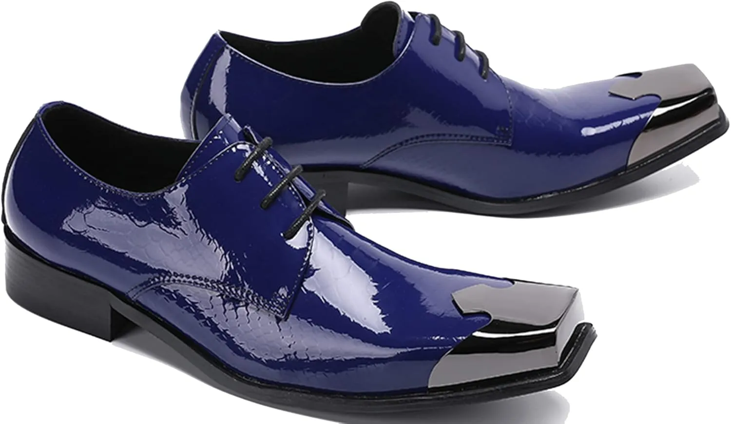 Santimon Men's Oxfords Leather Lined Metal Tip Square Toe Slip On Dress Shoes