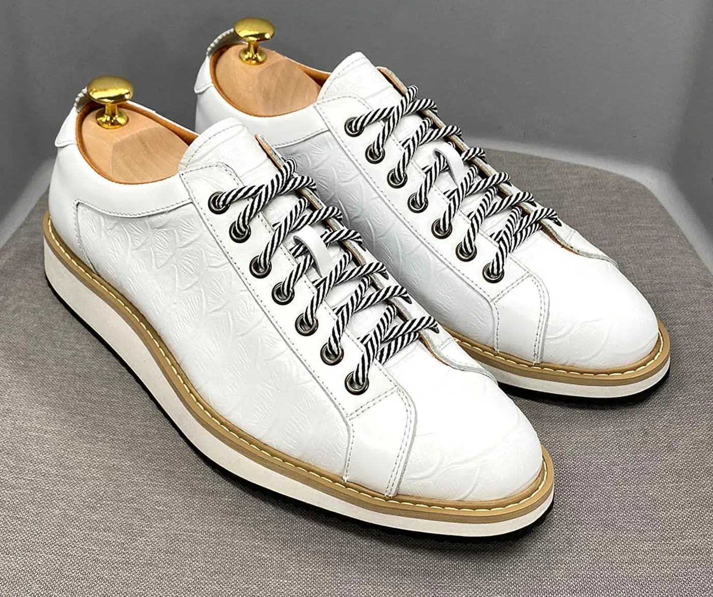 Santimon Mens Shoes Fashion Casual Sneakers for Men Comfort Walking Shoes Modern Breathable Genunie Leather Flat Sneaker Crocodile Embossed Derby