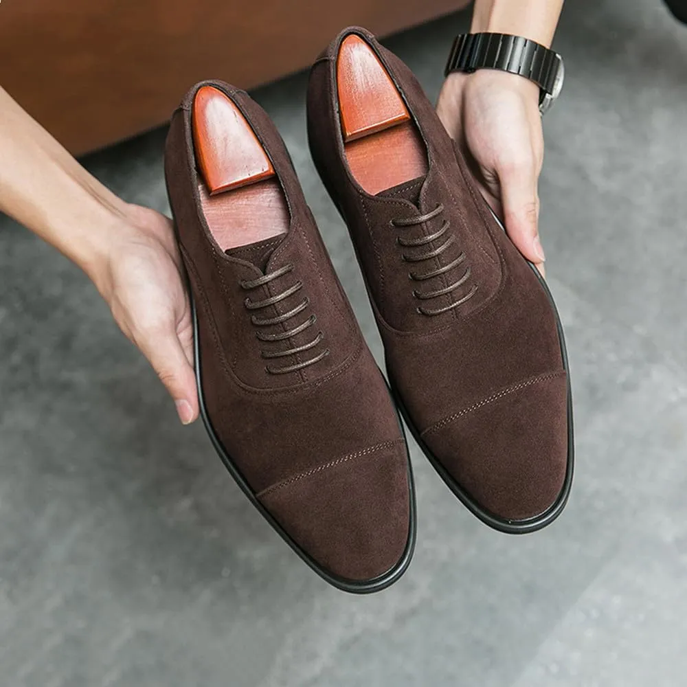 Santimon Men's Suede Oxford Dress Shoes Modern Cap Toe Lace-Up Derby Shoe for Business, Weddings & Formal Events