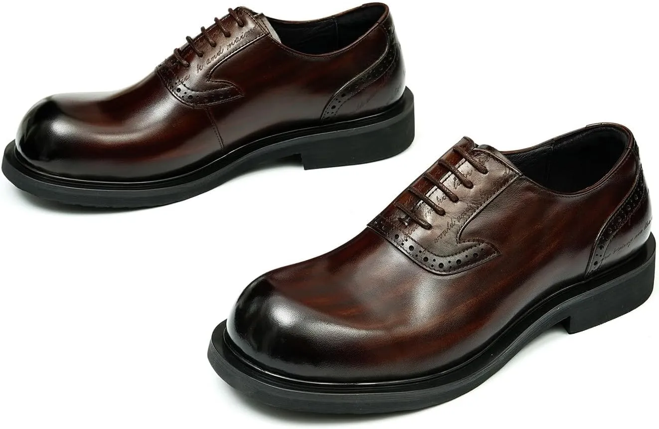 Santimon Oxfords Shoes for Men Formal Dress Derby Genunie Leather Square Toe Brogues Modern Suit Shoes Men's Fashion Lightweight Prom Wedding Tuxedo Business Causal Comfortable Shoes