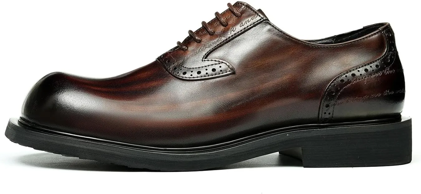 Santimon Oxfords Shoes for Men Formal Dress Derby Genunie Leather Square Toe Brogues Modern Suit Shoes Men's Fashion Lightweight Prom Wedding Tuxedo Business Causal Comfortable Shoes