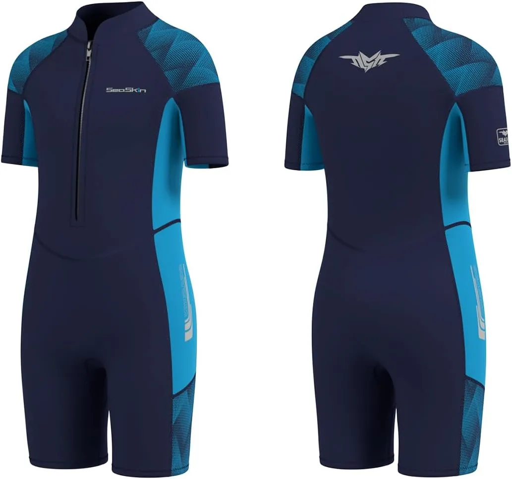 Seaskin Kids Wetsuit for Boys Girls Toddler, 2mm Front Zip Thermal Swimsuits Shorty Diving Suits