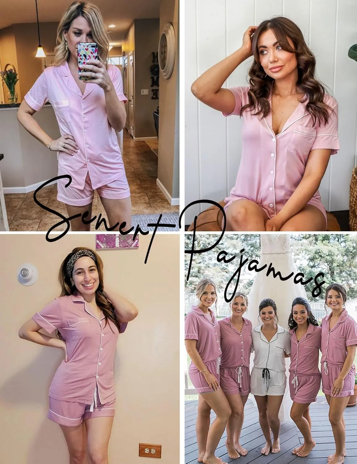 Senert Pajamas Set For Women Short Sleeve Sleepwear Soft Button Down Pjs Set Nightwear Lounge Sets S-XXL