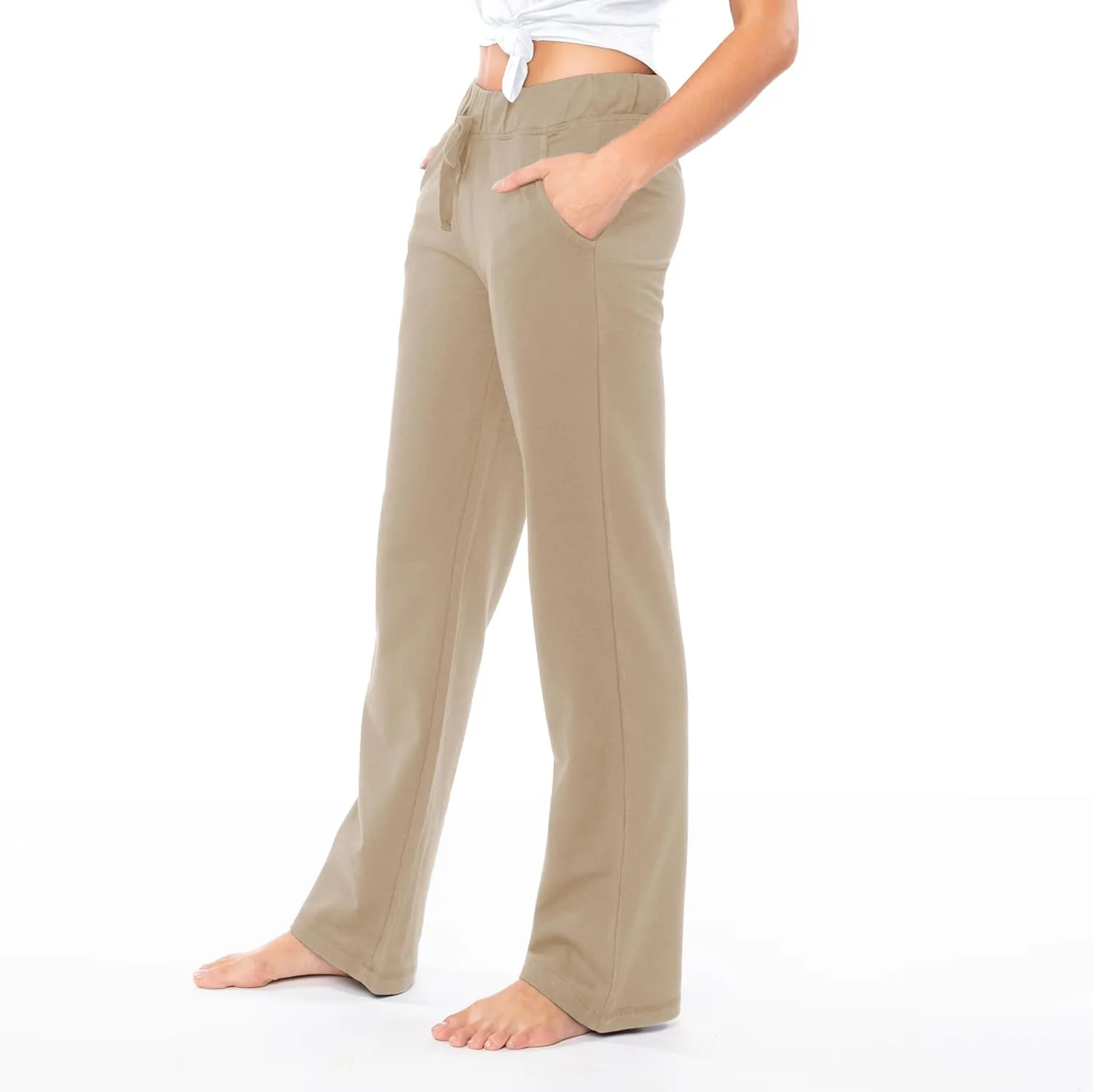 Sexy Basics Women's 2 Pack Ultra Soft French Terry Cotton Drawstring Yoga Lounge Long Pants