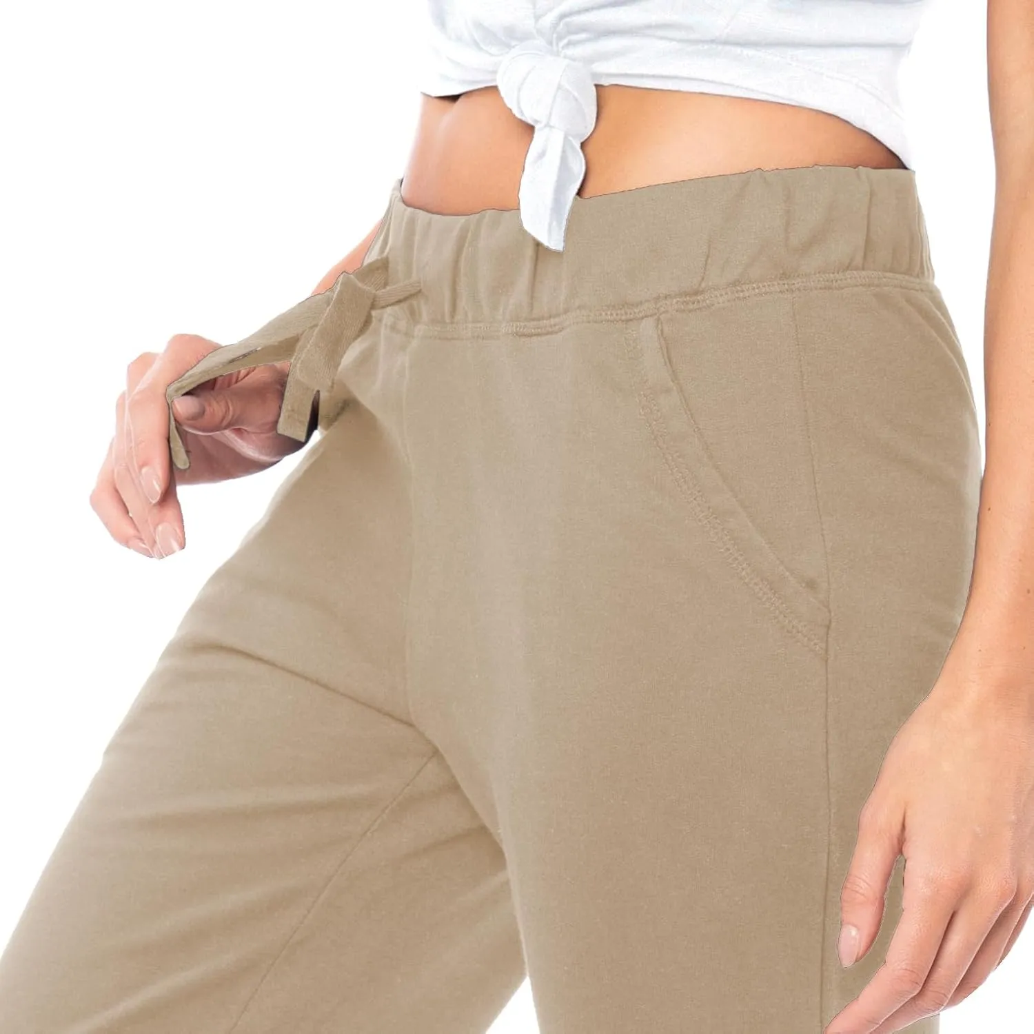 Sexy Basics Women's 2 Pack Ultra Soft French Terry Cotton Drawstring Yoga Lounge Long Pants