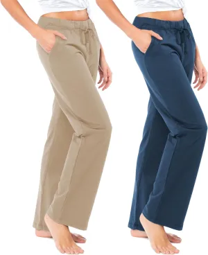 Sexy Basics Women's 2 Pack Ultra Soft French Terry Cotton Drawstring Yoga Lounge Long Pants