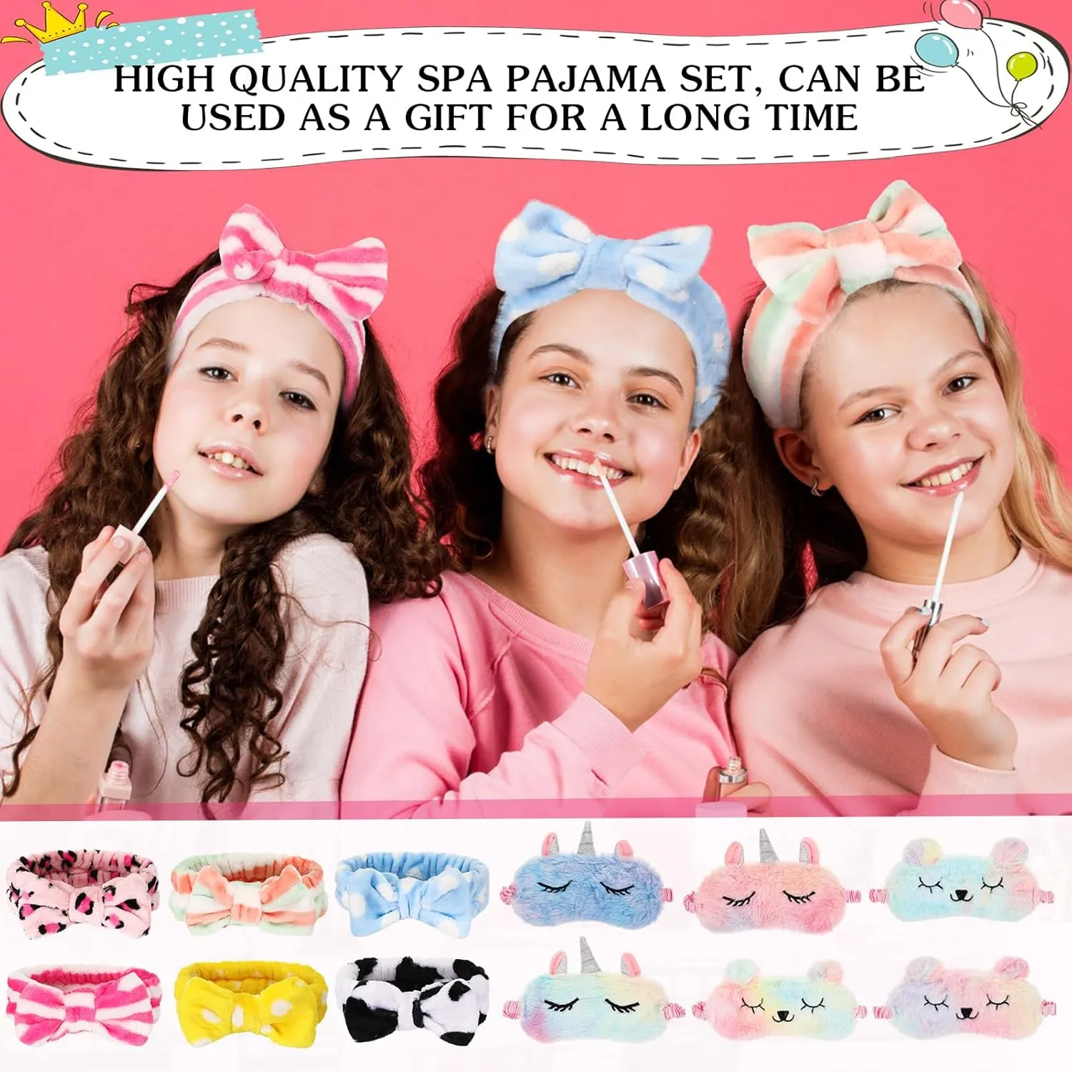 Shihanee 30 Pcs Spa Party Supplies for Girls, 6 Satin Robe 6 Kids Slippers Sleepover Birthday Spa Party Favors