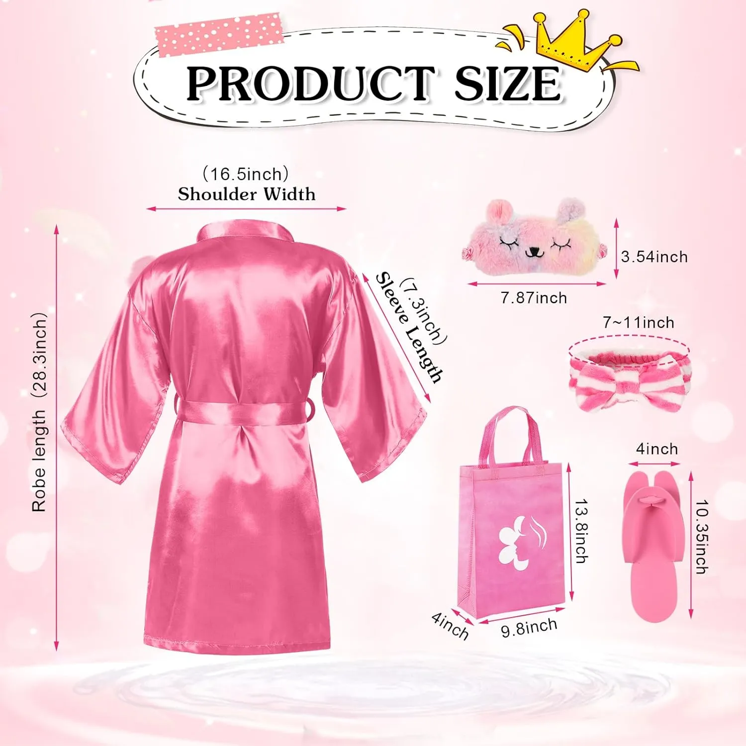 Shihanee 30 Pcs Spa Party Supplies for Girls, 6 Satin Robe 6 Kids Slippers Sleepover Birthday Spa Party Favors