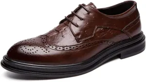 Shoes Dress Oxford for Men Lace Up Wing Tip Brogue Derby Shoes Cowhide Rubber Sole Non Slip Low Top Block Heel Wedding Suitable for Many Occasions