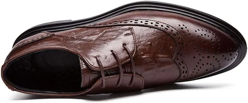 Shoes Dress Oxford for Men Lace Up Wing Tip Brogue Derby Shoes Cowhide Rubber Sole Non Slip Low Top Block Heel Wedding Suitable for Many Occasions