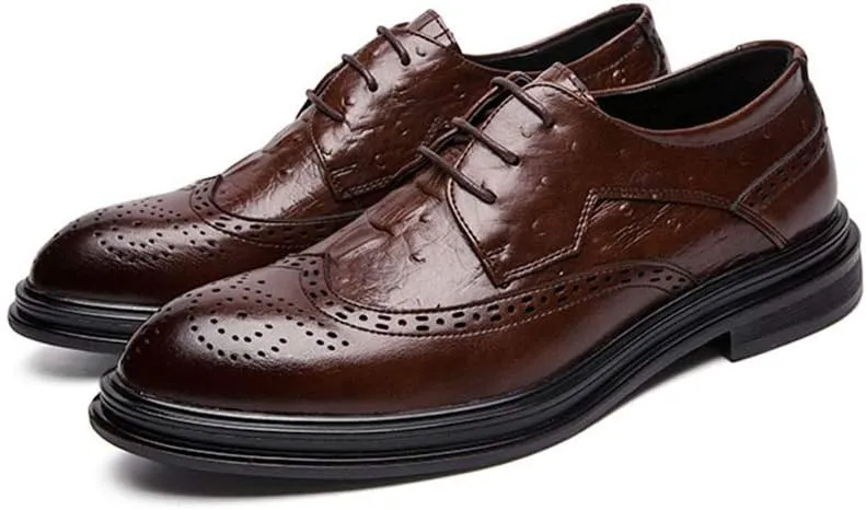 Shoes Dress Oxford for Men Lace Up Wing Tip Brogue Derby Shoes Cowhide Rubber Sole Non Slip Low Top Block Heel Wedding Suitable for Many Occasions