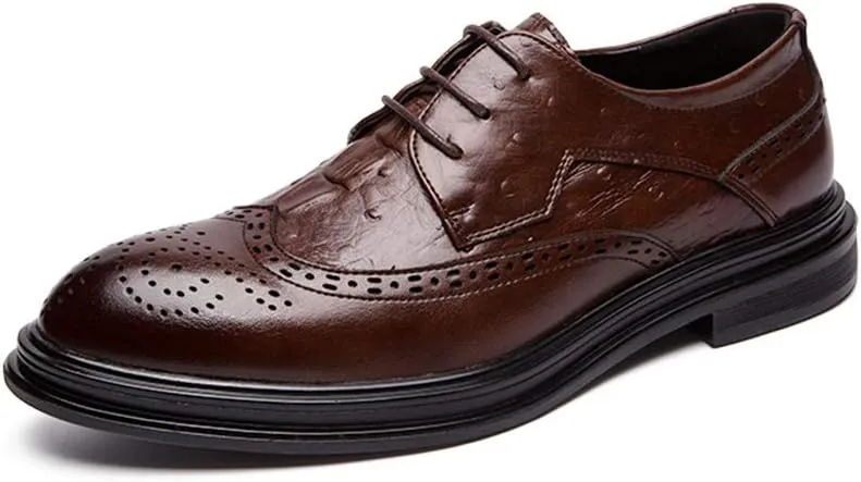 Shoes Dress Oxford for Men Lace Up Wing Tip Brogue Derby Shoes Cowhide Rubber Sole Non Slip Low Top Block Heel Wedding Suitable for Many Occasions