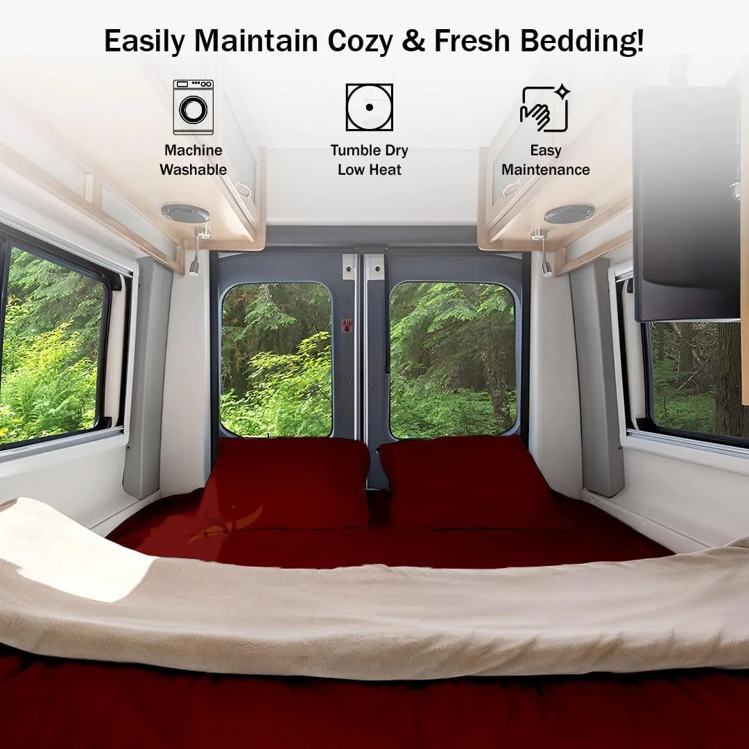 Shreem Linen Microfiber RV Sheet Sets, 48x75 3/4 Full Bunk, Burgundy Solid - Fits Mattresses up to 8 Inches Deep, 4 Piece RV Bed Sheets for Campers, Motorhomes, and Travel Trailers
