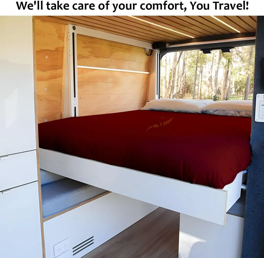 Shreem Linen Microfiber RV Sheet Sets, 48x75 3/4 Full Bunk, Burgundy Solid - Fits Mattresses up to 8 Inches Deep, 4 Piece RV Bed Sheets for Campers, Motorhomes, and Travel Trailers