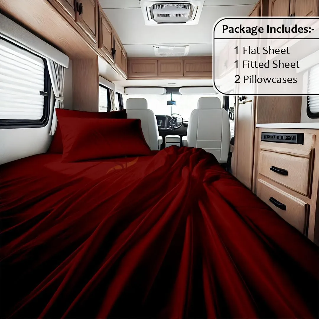 Shreem Linen Microfiber RV Sheet Sets, 48x75 3/4 Full Bunk, Burgundy Solid - Fits Mattresses up to 8 Inches Deep, 4 Piece RV Bed Sheets for Campers, Motorhomes, and Travel Trailers