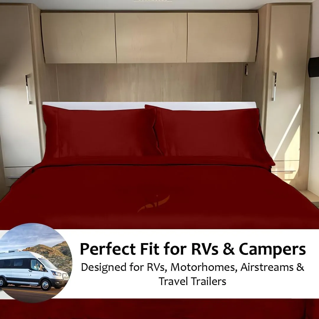 Shreem Linen Microfiber RV Sheet Sets, 48x75 3/4 Full Bunk, Burgundy Solid - Fits Mattresses up to 8 Inches Deep, 4 Piece RV Bed Sheets for Campers, Motorhomes, and Travel Trailers