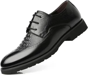 Single Season Dress Oxford Shoes for Men Lace Up Crocodile Embossed Derby Shoes Brogues Burnish Round Toe Vegan Leather Anti-Slip Rubber Sole Non Slip Low Top Prom Very Popular Among Youn