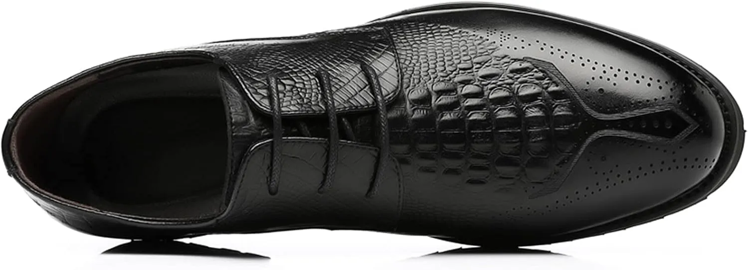 Single Season Dress Oxford Shoes for Men Lace Up Crocodile Embossed Derby Shoes Brogues Burnish Round Toe Vegan Leather Anti-Slip Rubber Sole Non Slip Low Top Prom Very Popular Among Youn