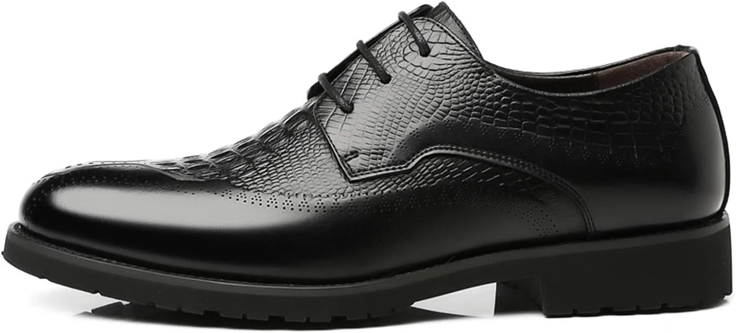 Single Season Dress Oxford Shoes for Men Lace Up Crocodile Embossed Derby Shoes Brogues Burnish Round Toe Vegan Leather Anti-Slip Rubber Sole Non Slip Low Top Prom Very Popular Among Youn