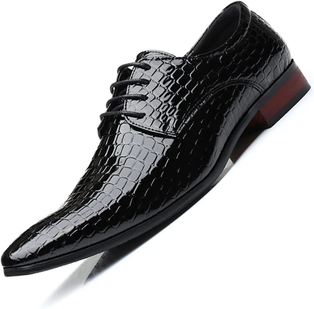 Single Season Dress Oxford Shoes for Men Lace Up Derby Shoes Crocodile Alligator Embossed PU Leather Rubber Sole Anti-Slip Block Heel Non Slip Wedding Very Popular Among Young People