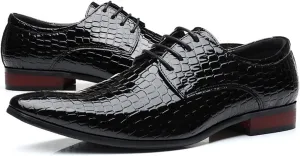 Single Season Dress Oxford Shoes for Men Lace Up Derby Shoes Crocodile Alligator Embossed PU Leather Rubber Sole Anti-Slip Block Heel Non Slip Wedding Very Popular Among Young People