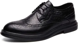 Single Season Shoes Dress Oxford for Men Lace Up Wing Tip Brogue Derby Shoes Cowhide Rubber Sole Non Slip Low Top Block Heel Wedding Very Popular Among Young People