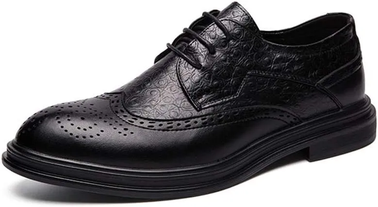 Single Season Shoes Dress Oxford for Men Lace Up Wing Tip Brogue Derby Shoes Cowhide Rubber Sole Non Slip Low Top Block Heel Wedding Very Popular Among Young People