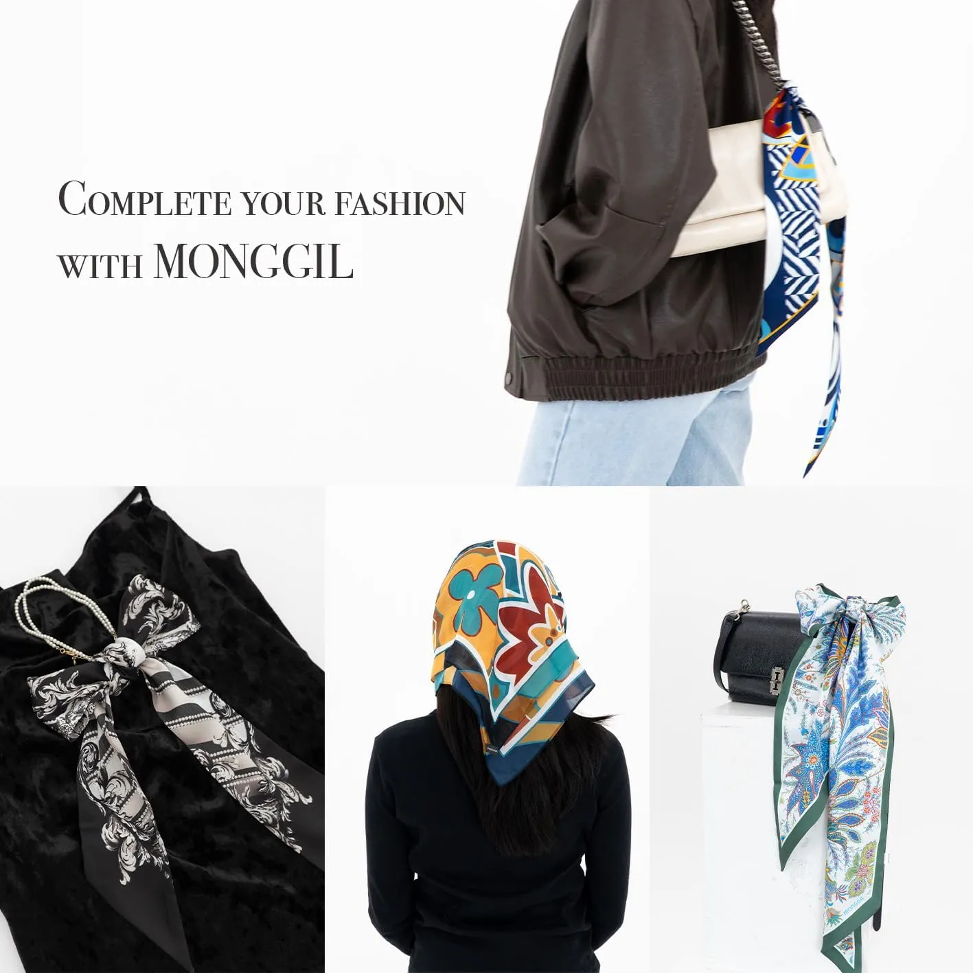 Skinny Scarf 3 Pack Silk Neck Scarf Headband Hair band Ribbon Handbag Women's Fashion Scarves
