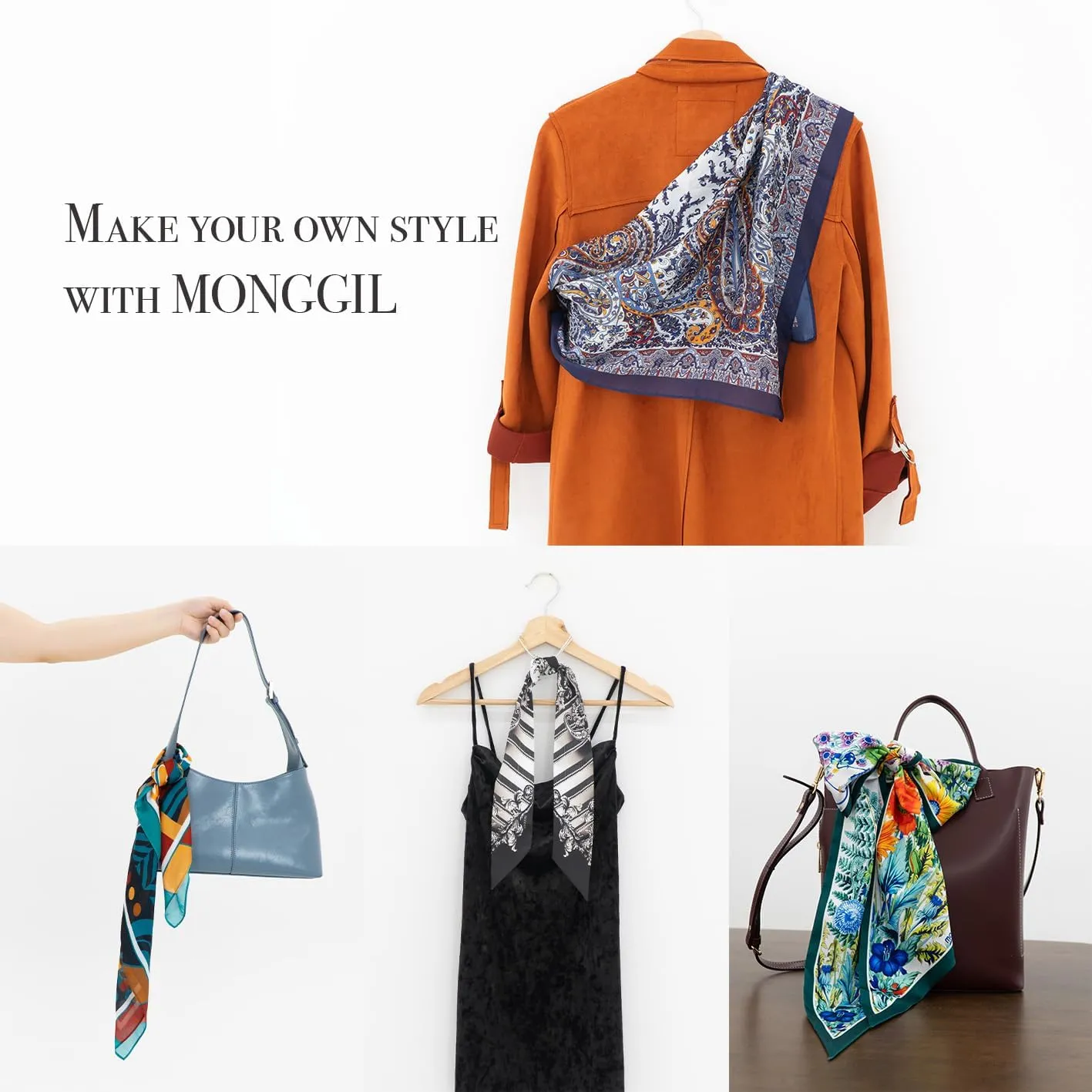 Skinny Scarf 3 Pack Silk Neck Scarf Headband Hair band Ribbon Handbag Women's Fashion Scarves
