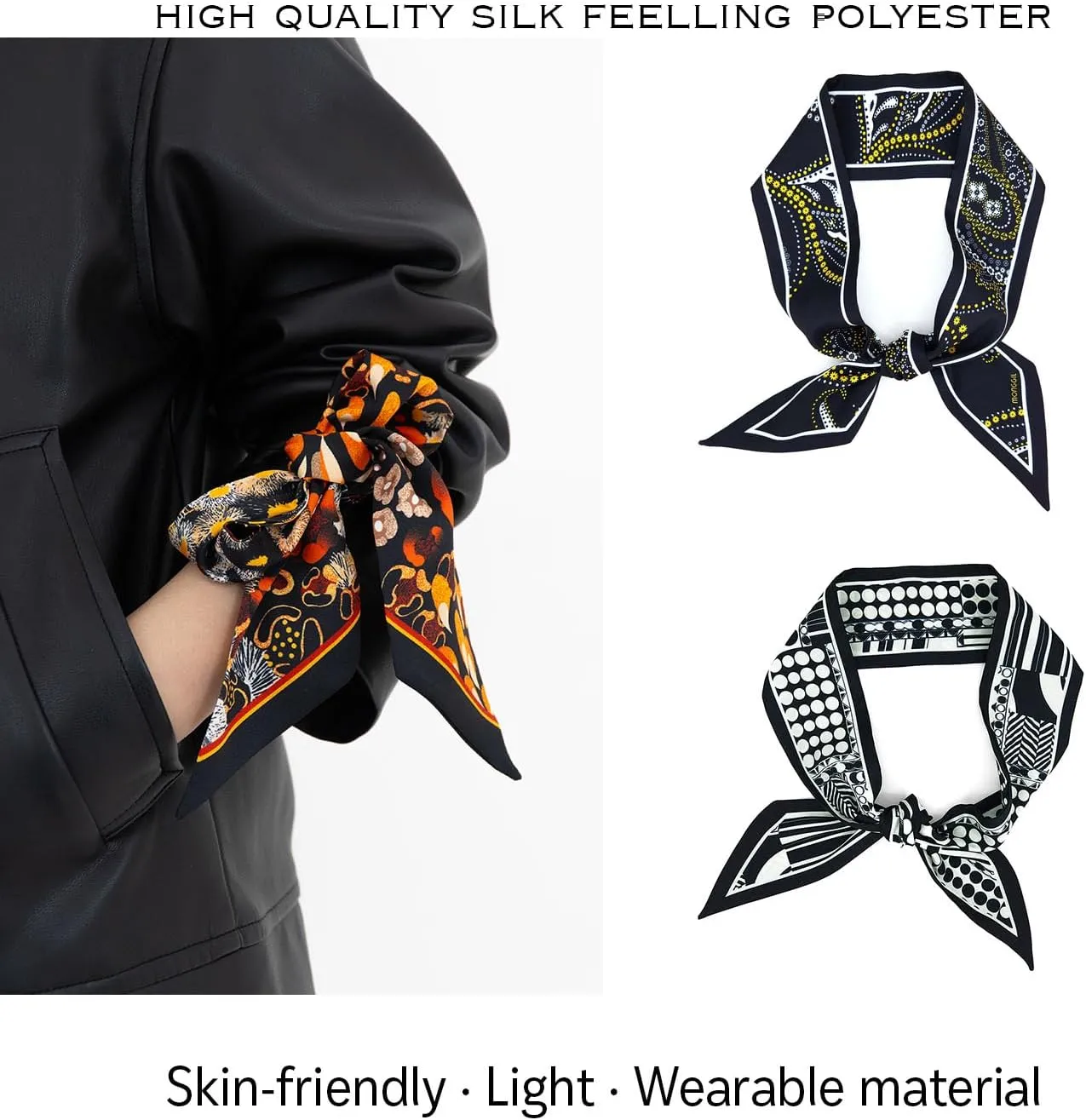 Skinny Scarf 3 Pack Silk Neck Scarf Headband Hair band Ribbon Handbag Women's Fashion Scarves