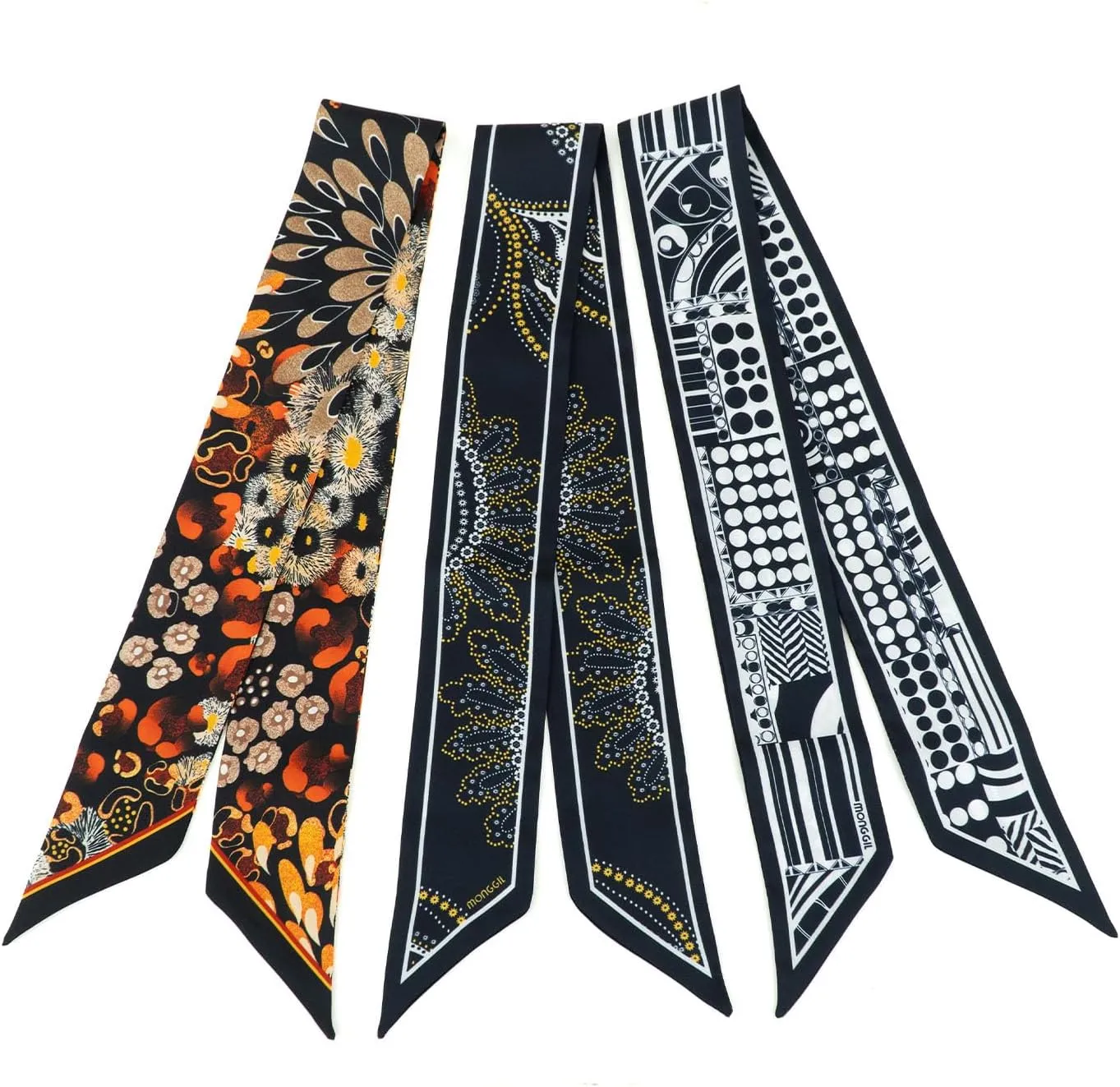 Skinny Scarf 3 Pack Silk Neck Scarf Headband Hair band Ribbon Handbag Women's Fashion Scarves