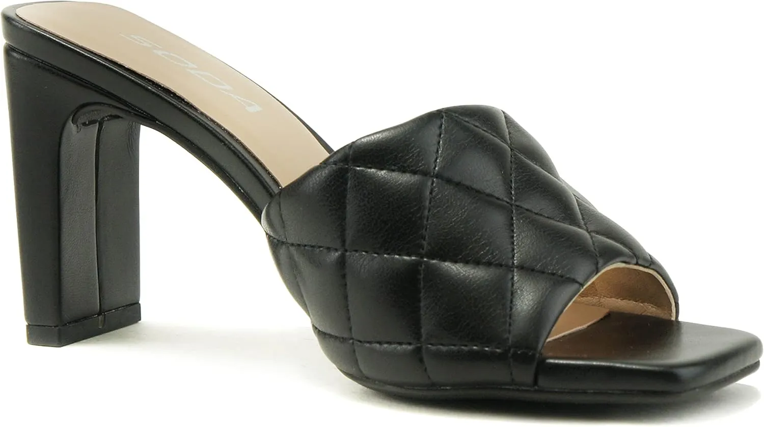 Soda JITTER ~ Women Slip On Flat Heel Squared Toe Diamond Quilted Fashion Sandal
