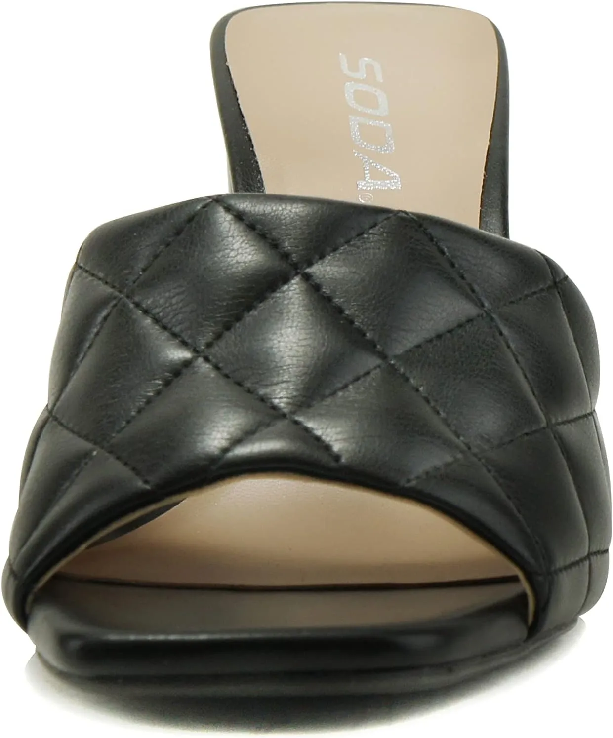 Soda JITTER ~ Women Slip On Flat Heel Squared Toe Diamond Quilted Fashion Sandal