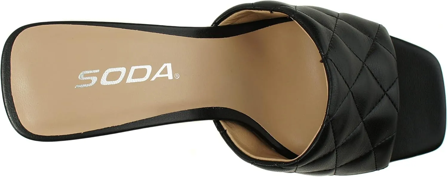 Soda JITTER ~ Women Slip On Flat Heel Squared Toe Diamond Quilted Fashion Sandal