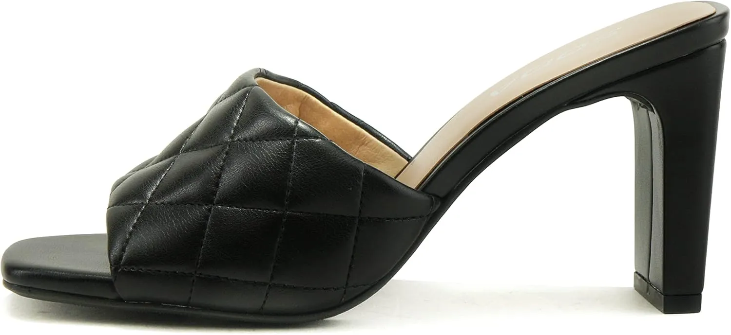 Soda JITTER ~ Women Slip On Flat Heel Squared Toe Diamond Quilted Fashion Sandal