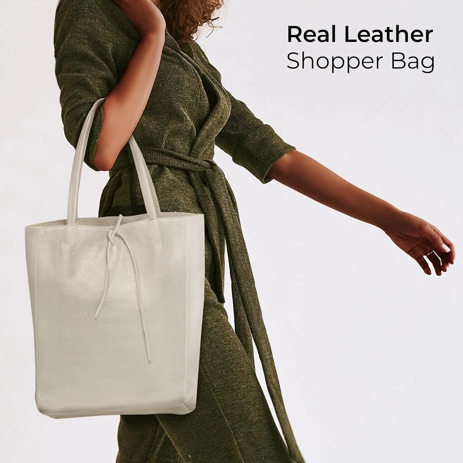 Soft Italian Genuine Calf Leather Tote Bag | Unstructured Unlined Shopper with Zipper, Inside Pocket & Flat Base