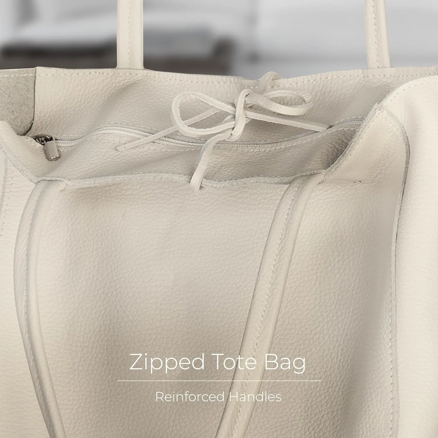 Soft Italian Genuine Calf Leather Tote Bag | Unstructured Unlined Shopper with Zipper, Inside Pocket & Flat Base