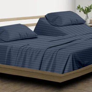 Split Head Flex King Sheets for Adjustable Beds,King Sheets for Sleep Number Bed 100% Egyptian Cotton - 4Pcs Sheet Set -34" Top Split Sheets to fit Upto 16" Deep Mattress (Navy Blue Stripe)