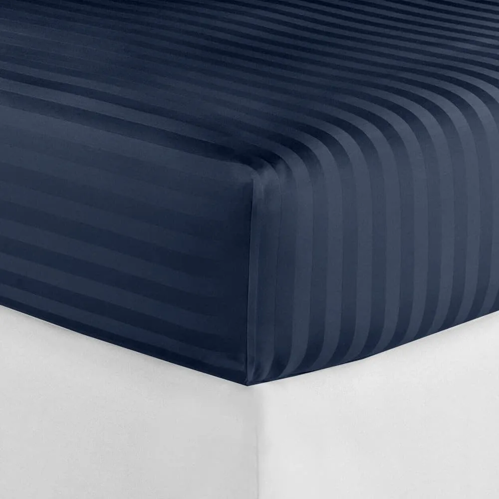 Split Head Flex King Sheets for Adjustable Beds,King Sheets for Sleep Number Bed 100% Egyptian Cotton - 4Pcs Sheet Set -34" Top Split Sheets to fit Upto 16" Deep Mattress (Navy Blue Stripe)