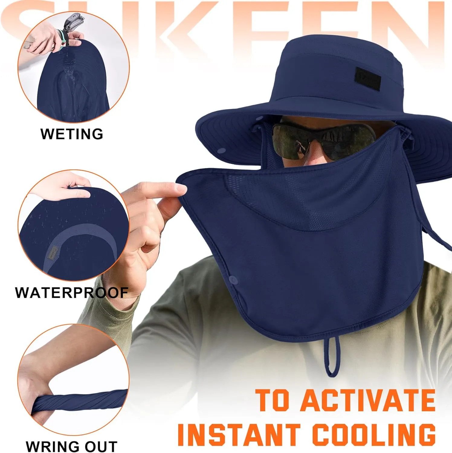 Sukeen Fishing Hat for Men Women, Wide Brim Outdoor UPF 50  Sun Protection with Detachable Neck Flap and Face Mask